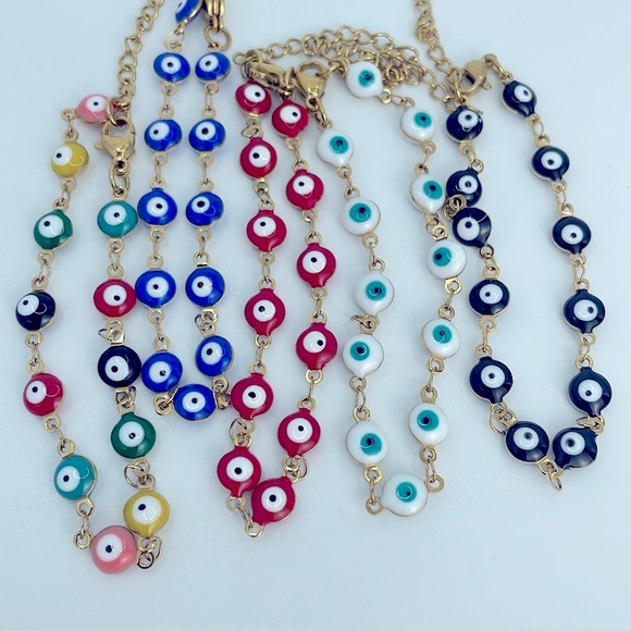 Jewelry - Evil Eye Stainless Steel 18k Gold Plated Adjustable Length Bracelet